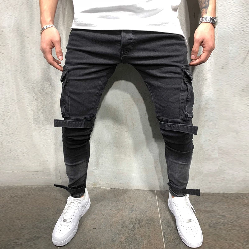 Мужские джинсы VOMINT повседневные зауженные с большими карманами и бисером модель