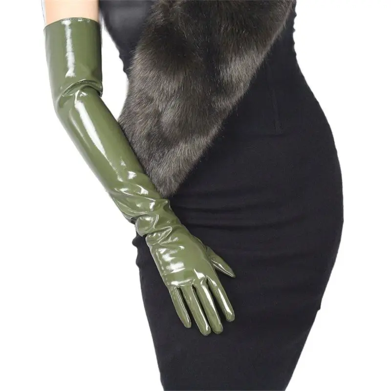 Модные женские лакированные кожаные длинные перчатки сверхдлинные кожа яркое