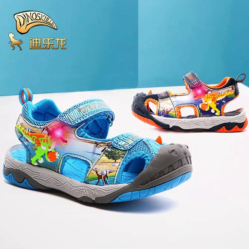 Сандалии Детские с динозаврами брендовые пляжные туфли светильник кой дышащие для улицы