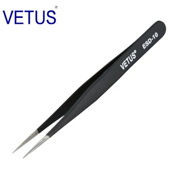 ESD-10 Подлинный Пинцет «VETUS» Пинцет для наращивания ресниц из нержавеющей стали Сверхтонкий Высокоточный анти кислотные пинцеты антистатические - Цвет: ESD-10
