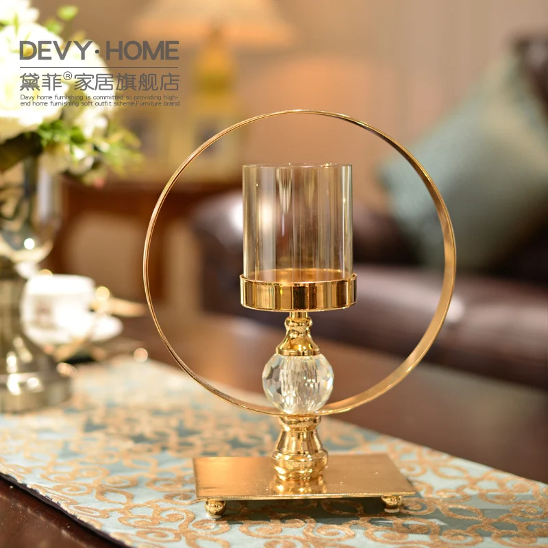 

European Style Candle Holders Crystal Clear Home Decoration Modern Round Candle Holder Luxury Metal Bougeoir Candlestick EH50CH