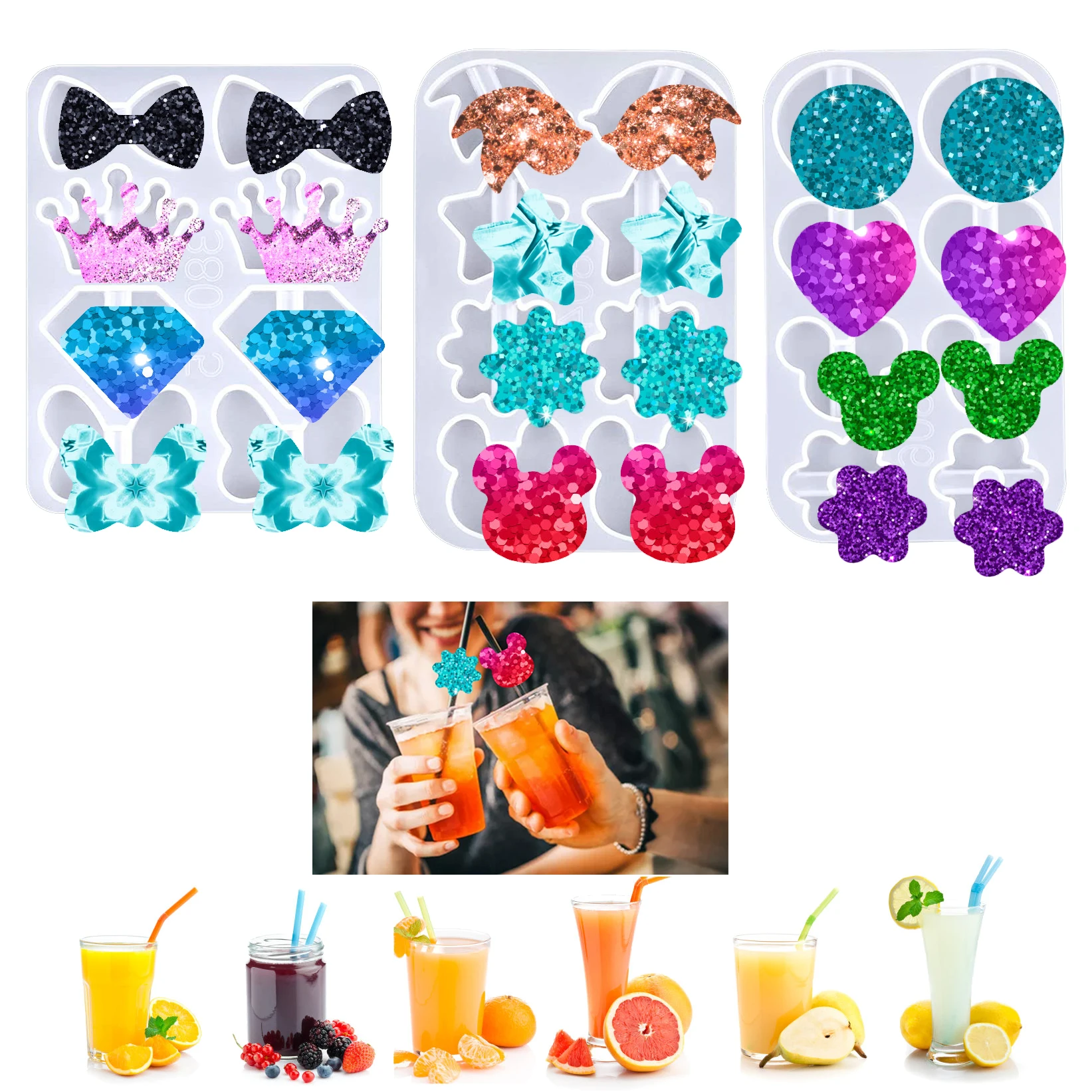 

Crown Diamon Straw Topper Silicone Mold Resin Molds Straw Topper Handmade Straw Fitting Epoxy Mould Party Decoration