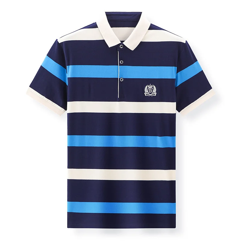 

Summer New Men's Polo Shirt Men's Short Sleeve T-shirt Cotton Thin Business Casual Stripe Polo Shirt Men's