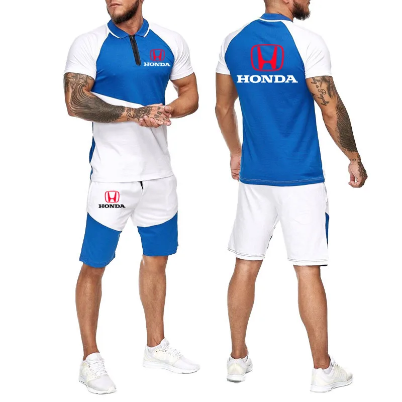 

Summer Hot sale Men's short sleeve Honda car logo print cotton casual Men's set Harajuku style Men's shorts 2-piece set 2021New