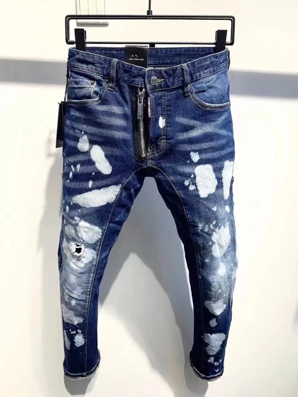 

2021 Fashion Trend Dsquared2 Ripped Paint Dot Men's Motorcycle Jeans *A393