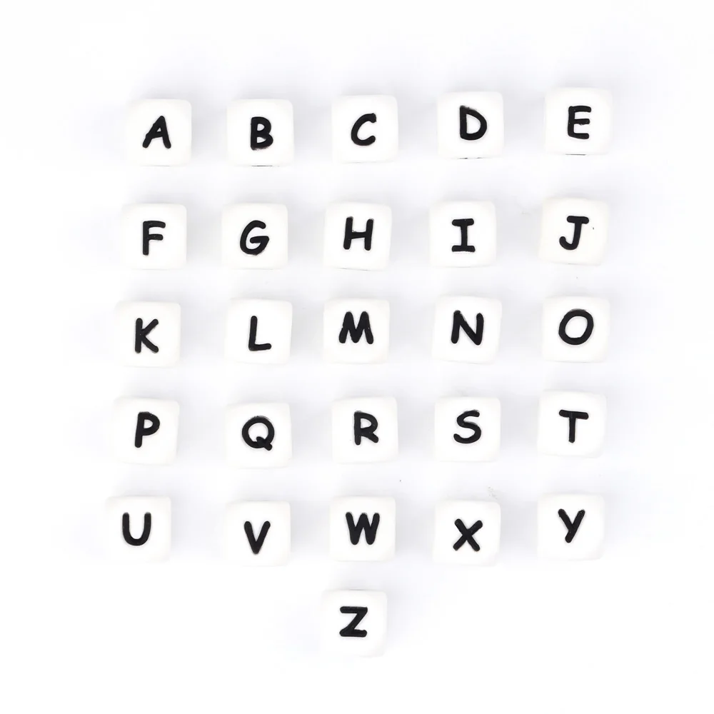 

100pcs Silicone Letter Beads for DIY Teether Chain Clips Baby Teething Alphabet Beads for Kid Necklace Silicone Beads
