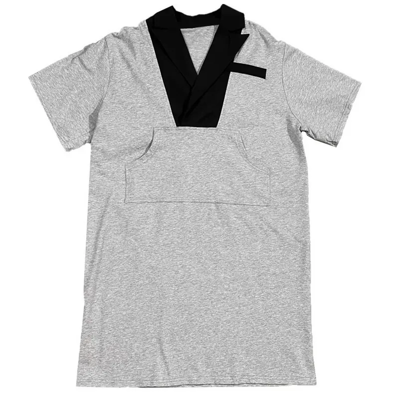 

XITAO Women Loose T-shirt Dress Casual Large Sizer Simplicity Fashion Contrast Color Notched Collar 2021 Summer New WMD1875