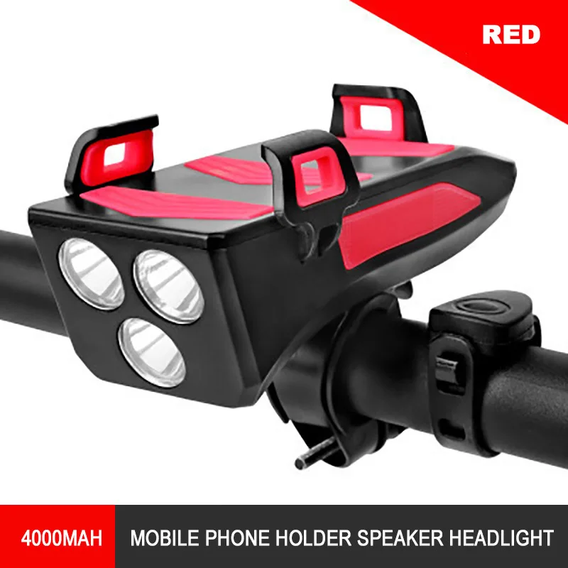 3 color bicycle light phone holder horn headlight multi fuction bike warning lights power bank usb charging bicycle accessories free global shipping