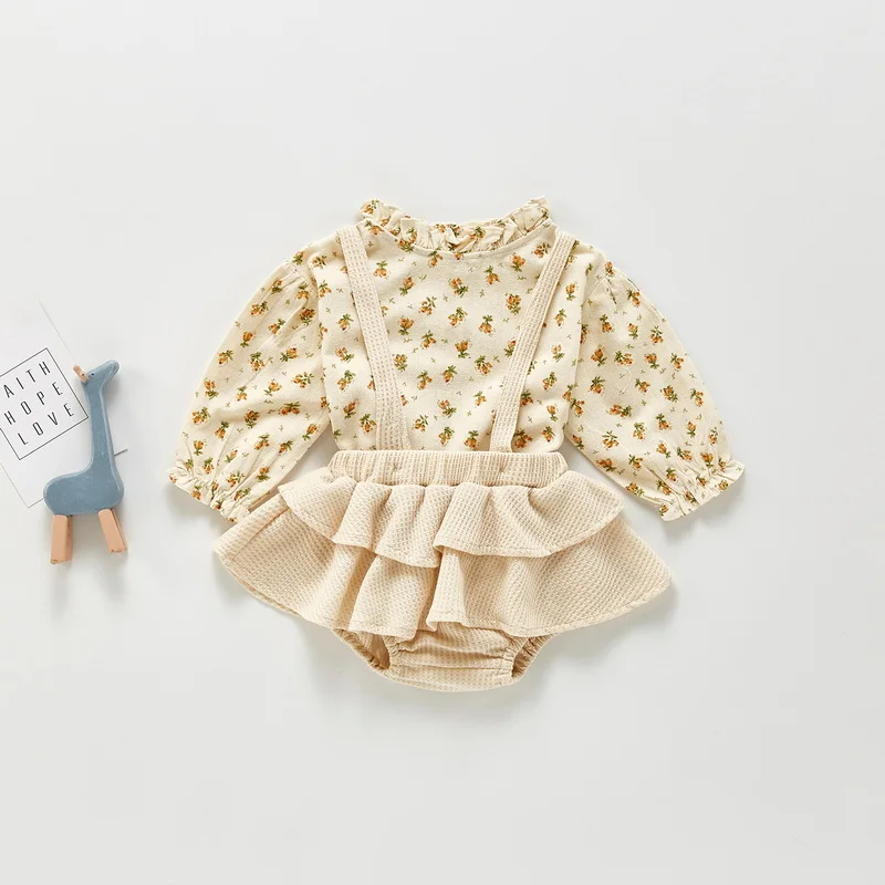 2021 nuevo oto&ntilde;o Body para beb&eacute; de manga larga cuello redondo camisas + Sling Tutu mono ni&ntilde;os ropa de 0-3 a&ntilde;os E1101-2