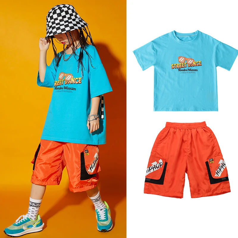 

Детская Одежда для танцев в стиле хип-хоп, свободные шорты с коротким рукавом, одежда в стиле хип-хоп, одежда для джазовых представлений и Ре...