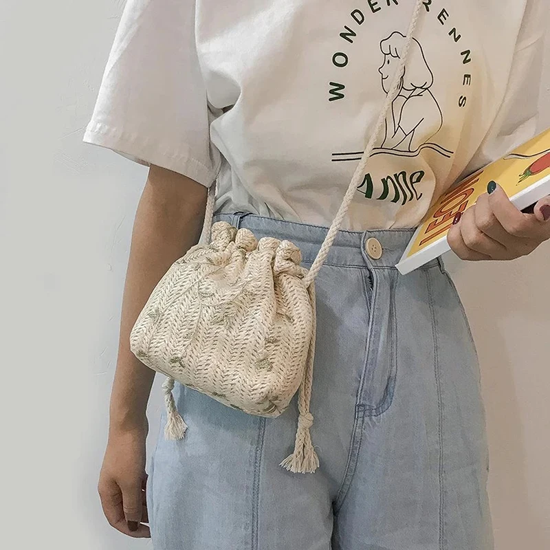 

Модные кружевные сумки через плечо, маленькие сумки на плечо, женские пляжные сумки на шнурке, мягкие дорожные сумки с цветочной вышивкой дл...