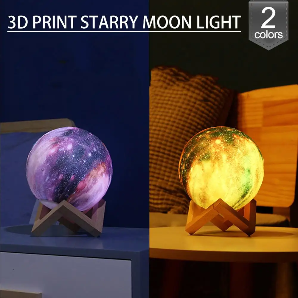2 Colors Перезаряжаемые светодиодный ночной Светильник луна лампа 3D печать Луны светильник Луна Спальня домашний декор 2/3/7 цветов изменить сенсорный переключатель подарок на день рождения - Испускаемый цвет: 2 Colors