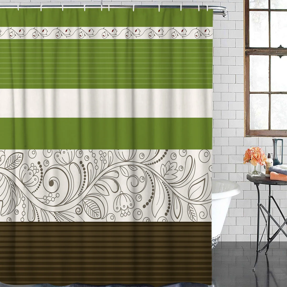 Винтажные зеленые ванной комнаты шторы с цветочным узором, тканевые, 84 дюйма, аксессуары для штор.