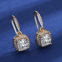 new fashion square zirconia drop earrings shiny micro crystal paved goldenwhite earring hook piercing jewelry gifts for women