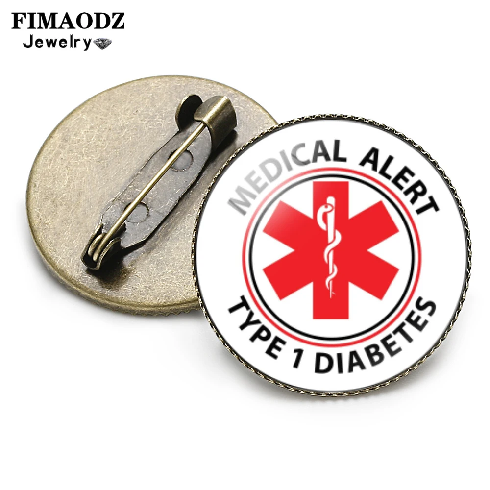 

FIMAODZ Medical Alert Type 1 Diabetes Brooch Badge Diabetic Emergency Symbol Glass Shirt Lapel Pins Nurse Doctor Brooches