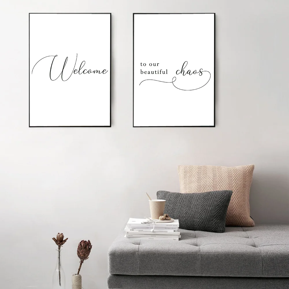 Картина с надписью Добро пожаловать в наш хаос домашний декор скандинавском