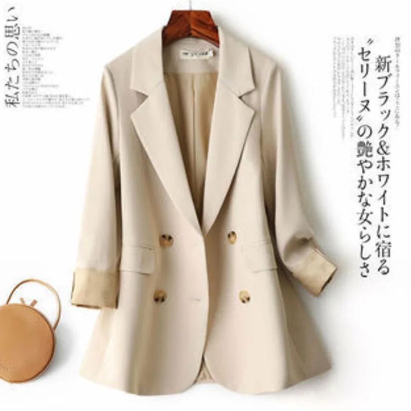 Женский однотонный облегающий Блейзер двубортный жакет цвета хаки на пуговицах