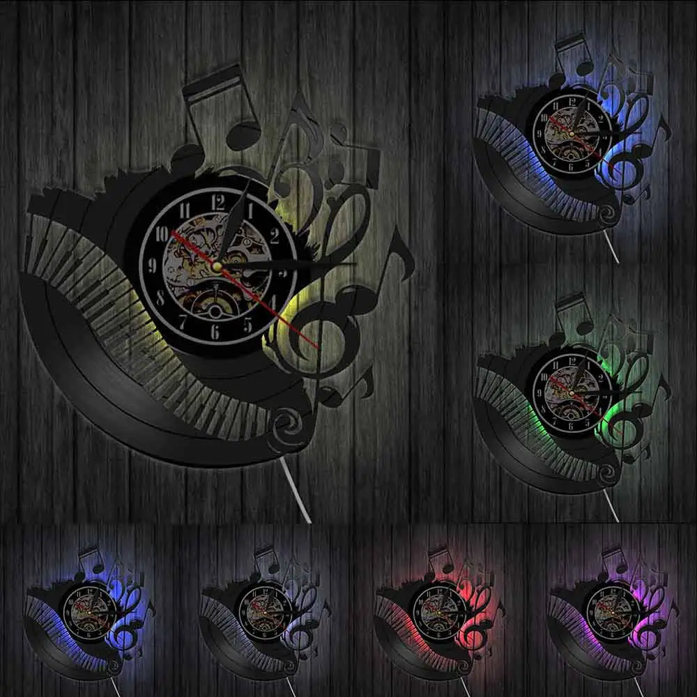 

Piano Room Music Notes Vinyl Record Wall Clock Musician Pianist Teacher Wall Art Decor Clock Watch Wall Light Music Lover Gift