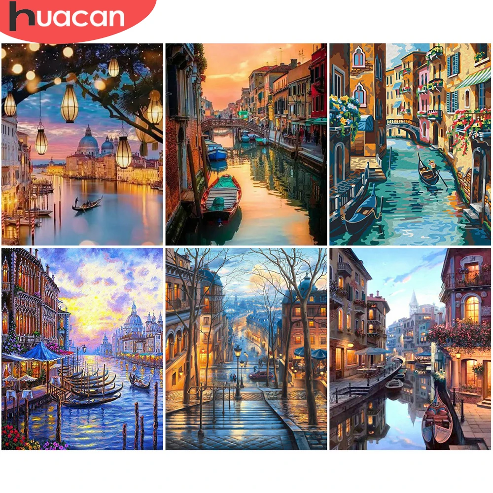 

HUACAN DIY живопись по номерам уличный пейзаж, картина маслом вид картины расписанные вручную настенные украшения холст рисование