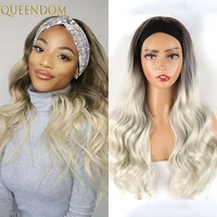 613 blonde body wave headband wigs for black women ombre brown ocean wave headwraps wig heat resistant synthetic red cosplay wig