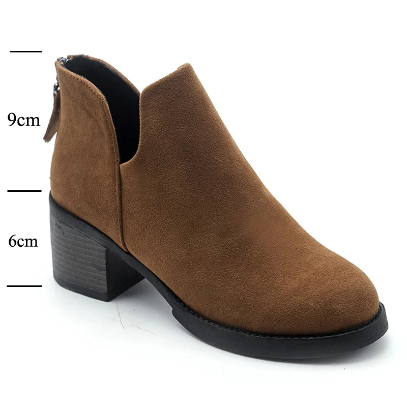 

Fashion Black Ankle Boots for Women Shoes Woman Thick Heels 2019 New Autumn Boots Flock Platform High Heels Zipper Ladies Boots