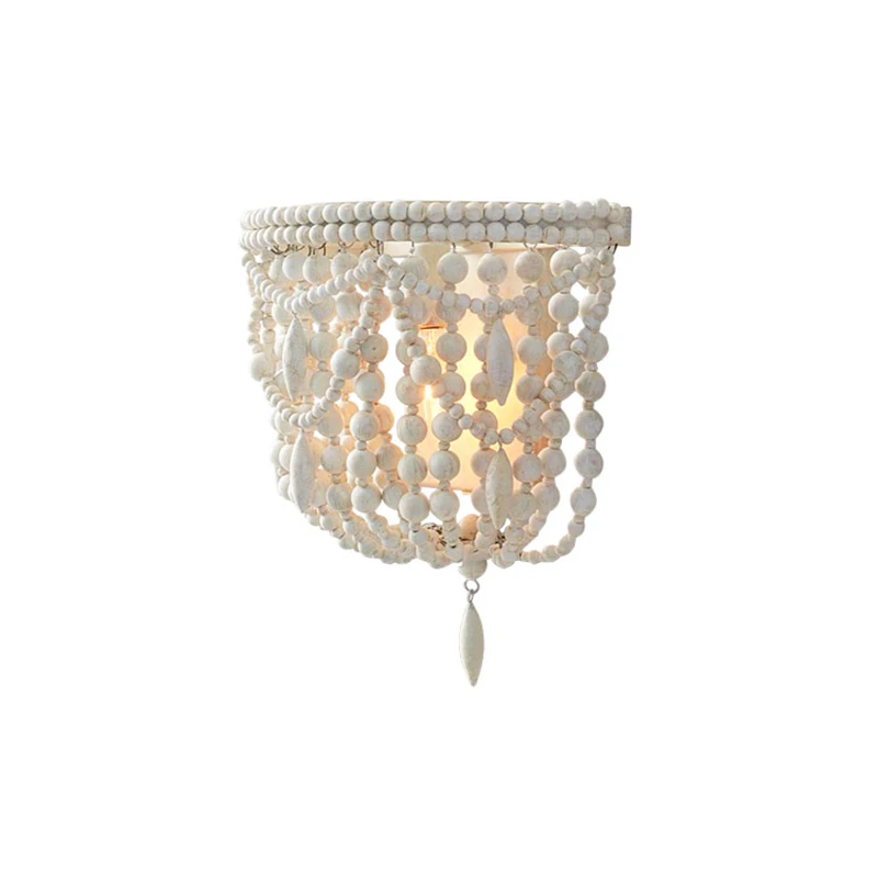 Винтажный настенный светильник с белыми деревянными бусинами французский