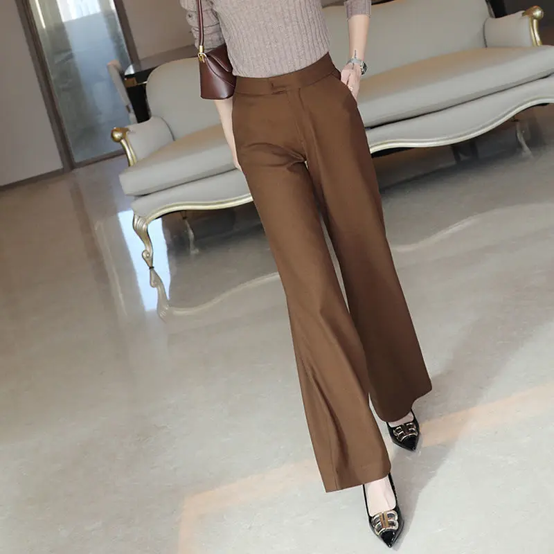 

Coffee Color Woolen Wide-Leg Pants Female 2021 Autumn and Winter New High Waist Straight-Leg Pants Commuter Women's Pants