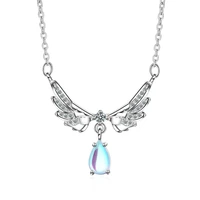 2021 new 925 sterling silver womens fashion angel wings moonstone necklace jewelry zircon pendant necklace length 45cm
