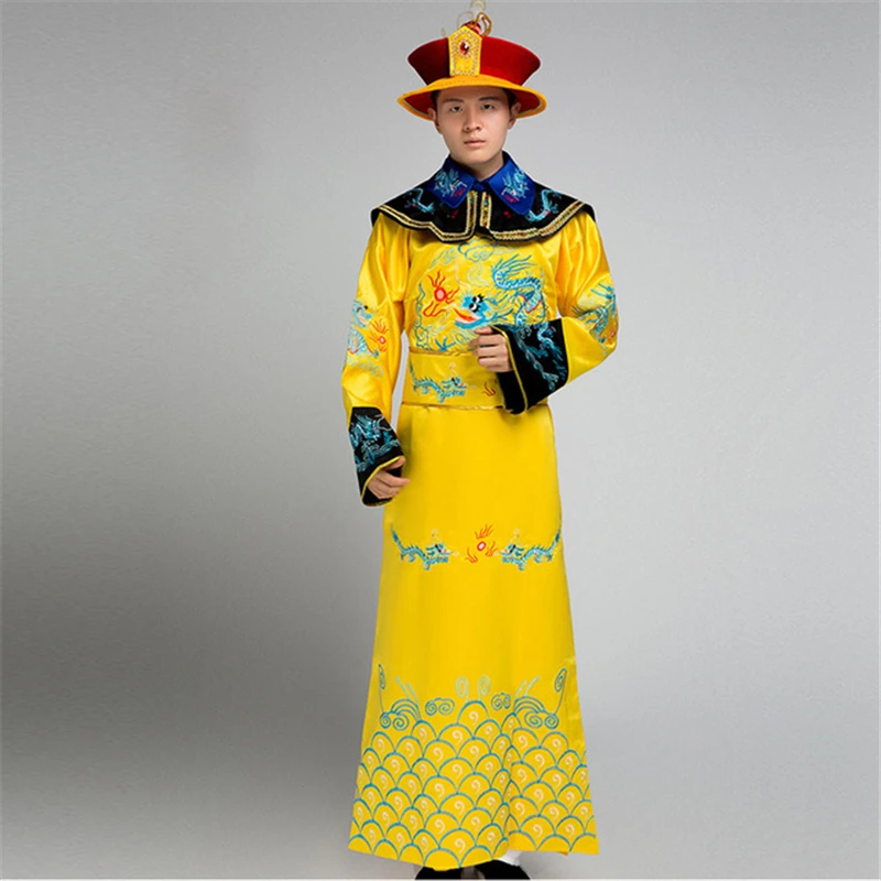 Дракон халат Императорский костюм COS древняя цинской династии Hanfu с вышитым