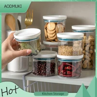 japanese style home kitchen cans round transparent storage bottle stackable moisture proof seal cereal biscuit plastic container