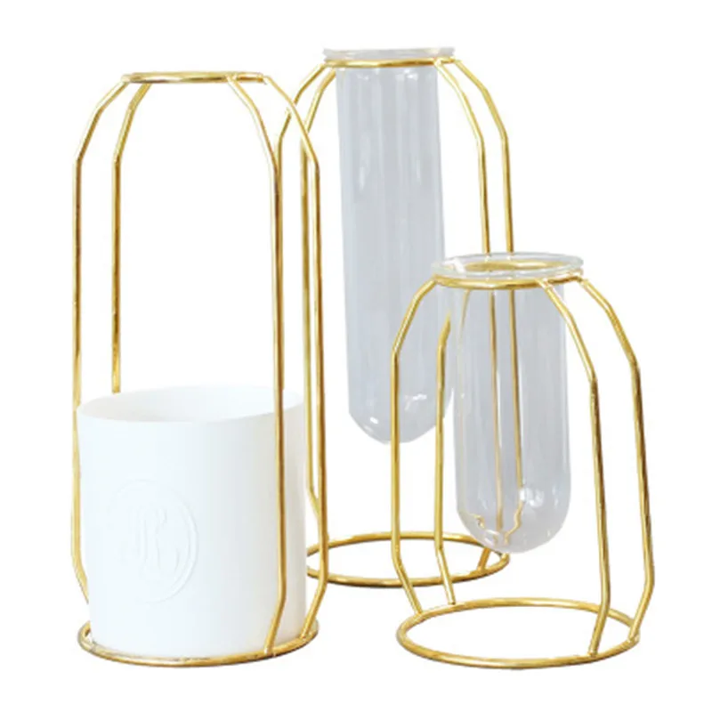 Nordic ins metal iron water culture container glass test tube vase creative home living room flower stand decoration | Дом и сад