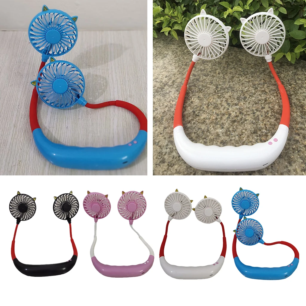 

Neck Hanging Neckband Dual Personal Mini Fan Air Cooler USB Rechargeable