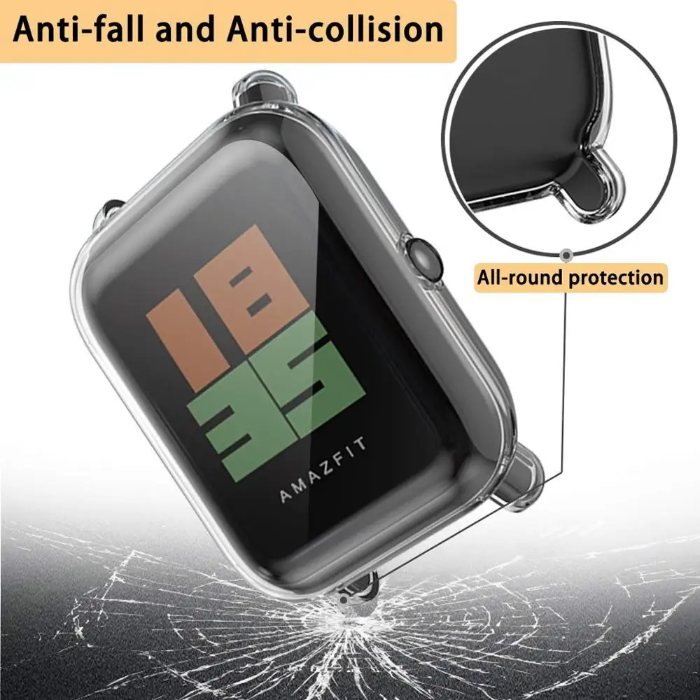 

Screen Protector Slim Colorful Frame TPU Case Cover Protect Shell For Huami Amazfit Bip Younth Watch with Screen Protector