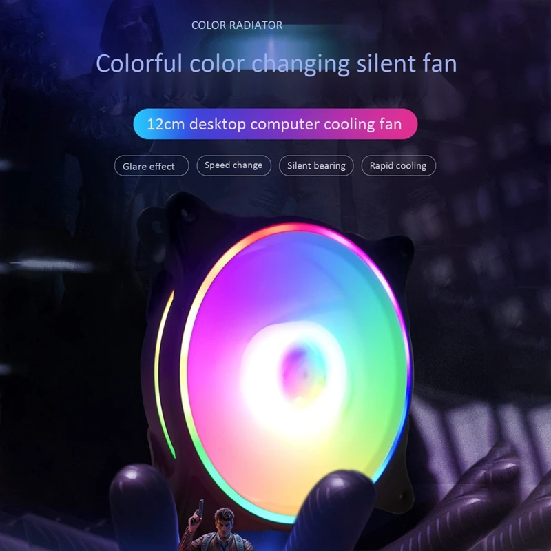 

Colorful Color Changing Silent Fan Desktop Computer Cooling Fan 12cm Chassis Fan Cool and Colorful