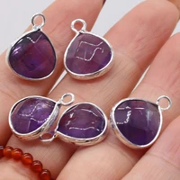 2pcs natural amethysts stone charm pendant for women necklace earring accessories jewelry making women gifts size 18x14mm