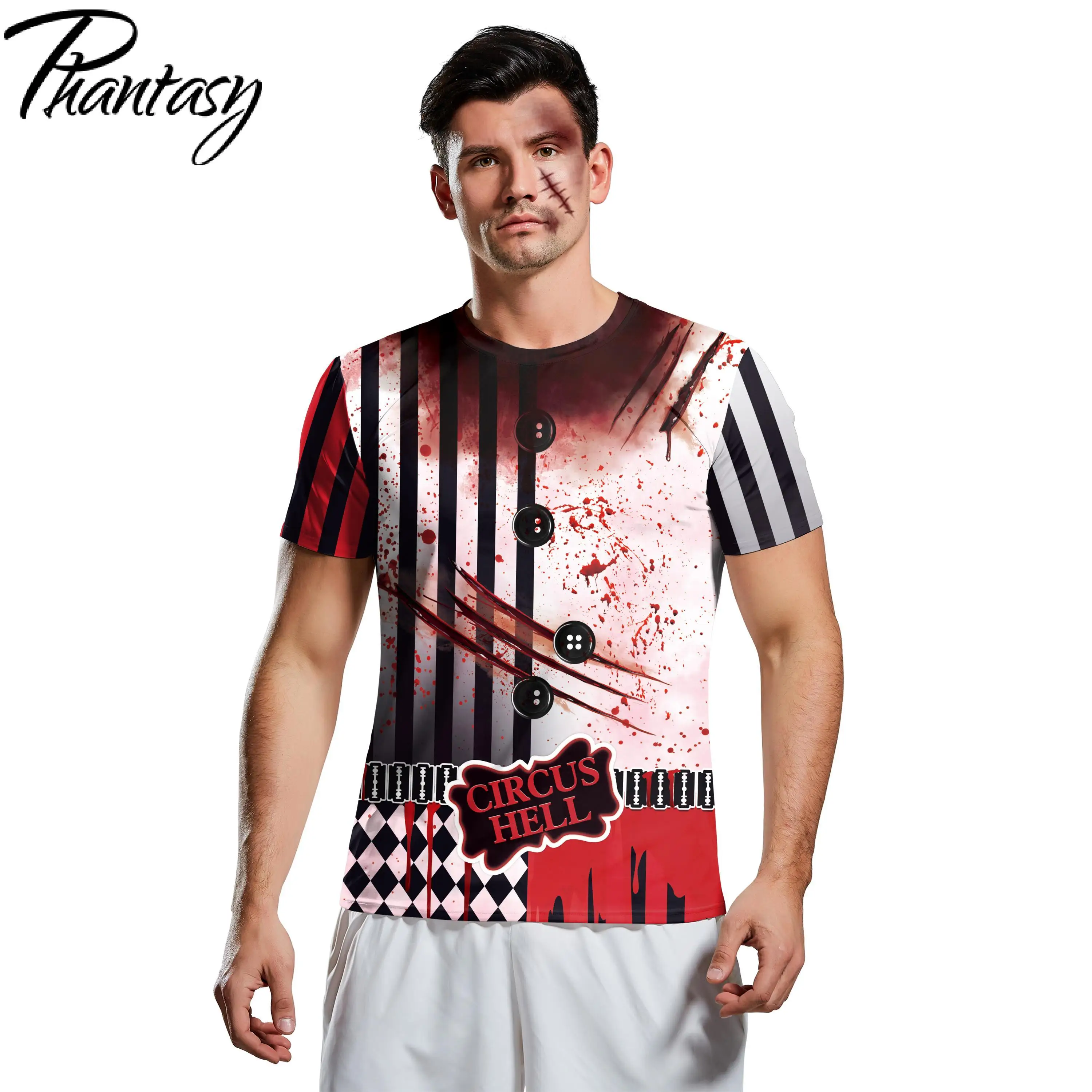 Мужской костюм для косплея Phantasy футболка с забавным цирковым принтом на Хэллоуин