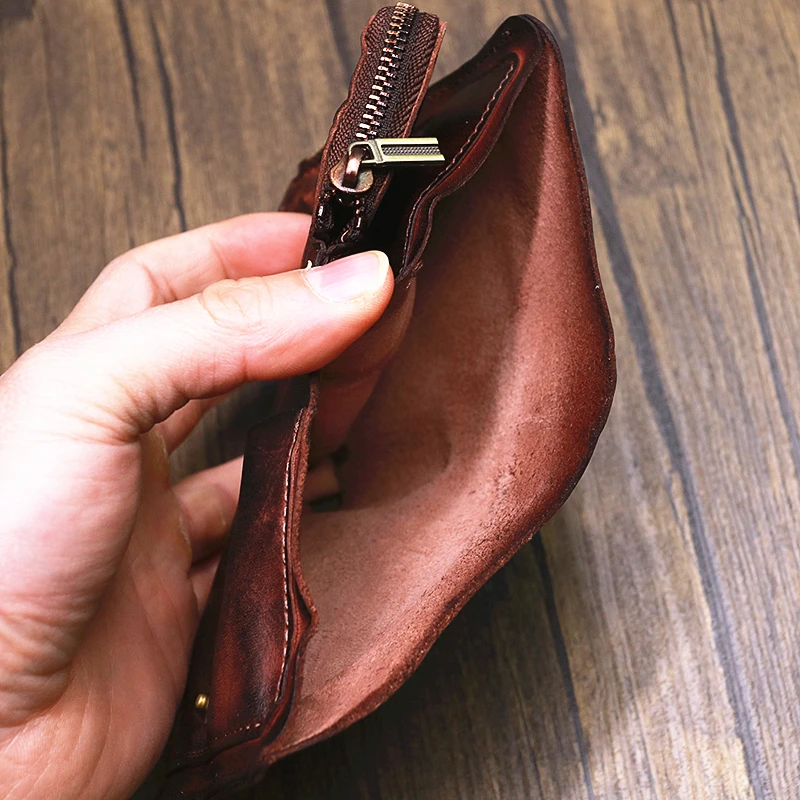 2022 Genuine Leather Wallet For Men Male Vintage Cowhide Short Small Men's Purse Card Holder With Zipper Coin Pocket Bag Women images - 6