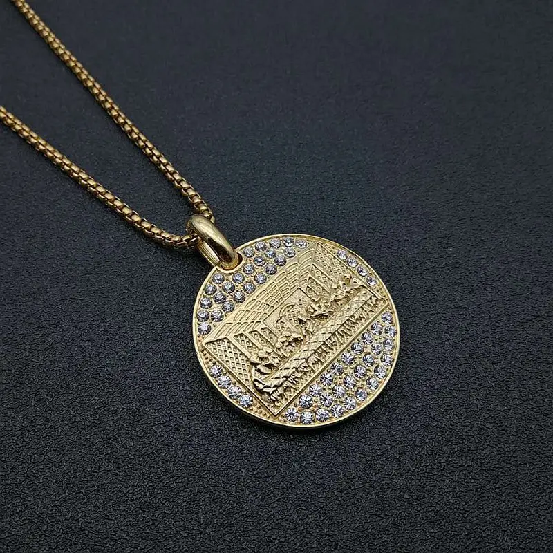 

Hip Hop Stainless Steel Last Supper Pendant Necklace Gold Color Iced Out Bling CZ Round Chain For Men Father's Day Gift Jewelry