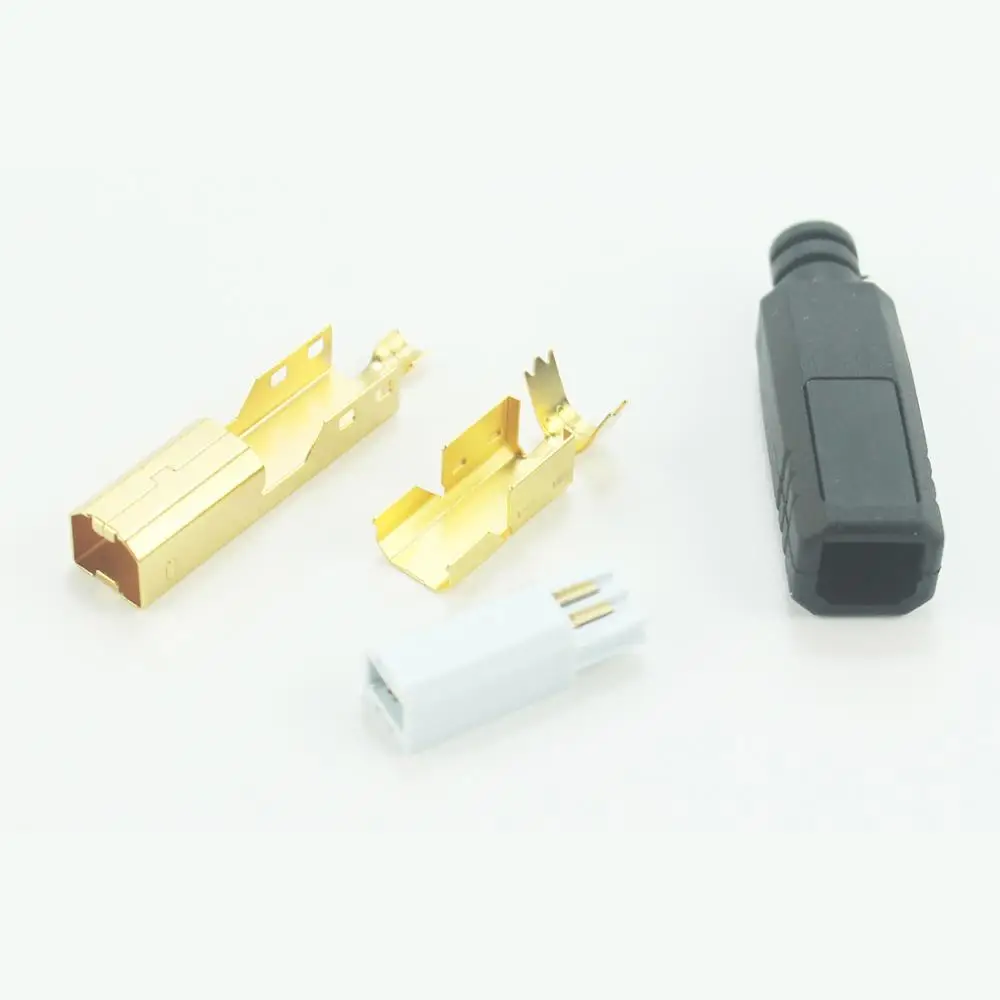 1Set Copper Gold Plated USB A + B Type A - B Plug USB Cable AB for DIY Audio