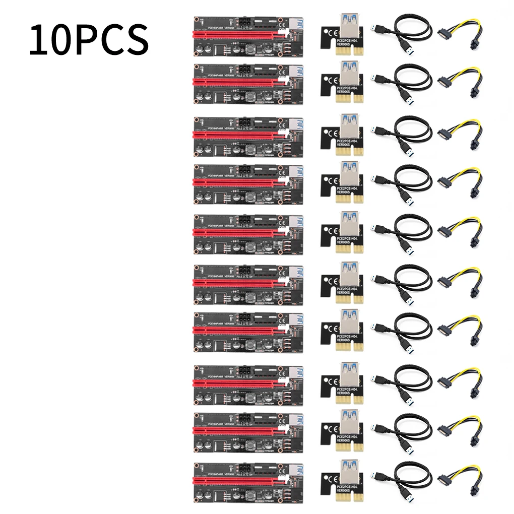 

10 Pcs PCI-E pcie Riser 009S Express 1X 4x 8x 16x Extender PCI E USB Riser 006C Dual 6Pin Adapter Card SATA 15pin for BTC Miner