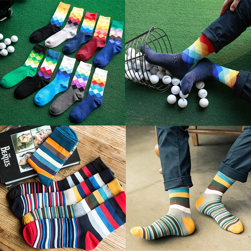 

3/2/1Pair High Quality Cotton Colorful Long Socks Compression Classic Men Socks Print Gentleman Business Dress Socks for Male