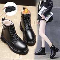 martin boots for women winter warm fur shoes 2021 solid black casual female booties fashion thick platform womans short boots