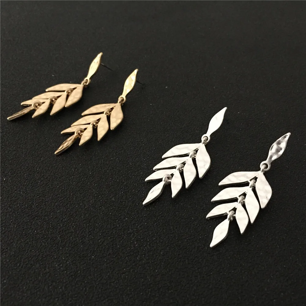 Серьги-подвески в виде листьев женские Винтажные висячие серьги золотого и