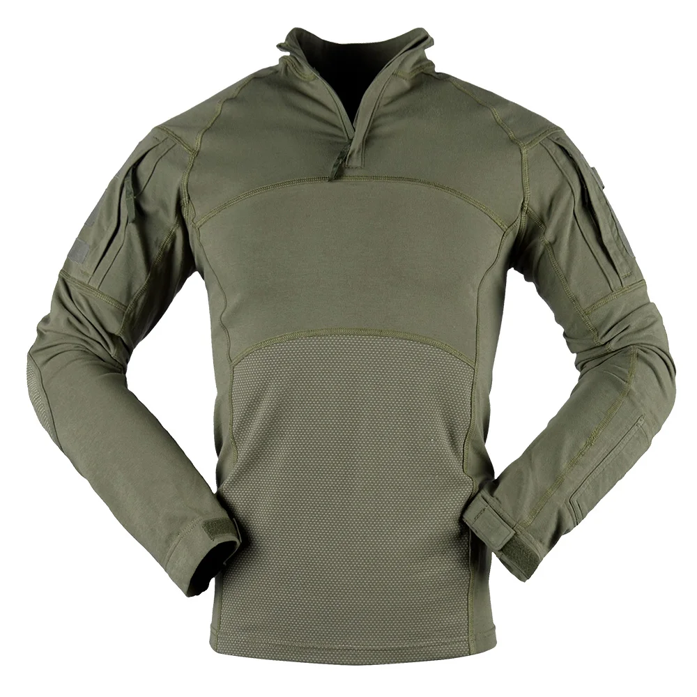 

Knitted Shirt LS Long Sleeve Strech Army Green Cotton Tactical Combat Shirt For Men