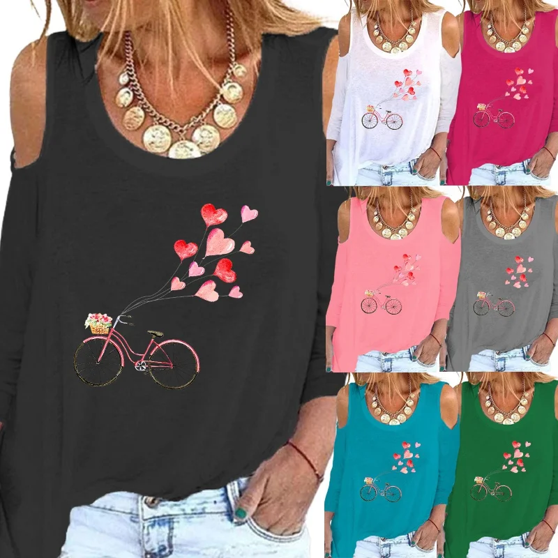 

Весенне-осенняя Футболка с принтом, футболка с графическим рисунком, сексуальные модные свободные повседневные топы с открытыми плечами и ...