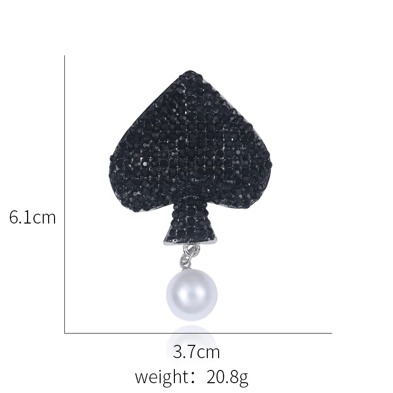 WEIMANJINGDIAN Brand Dark Silver Color Plated Black Rhinestones Spade Brooch Pins for Women