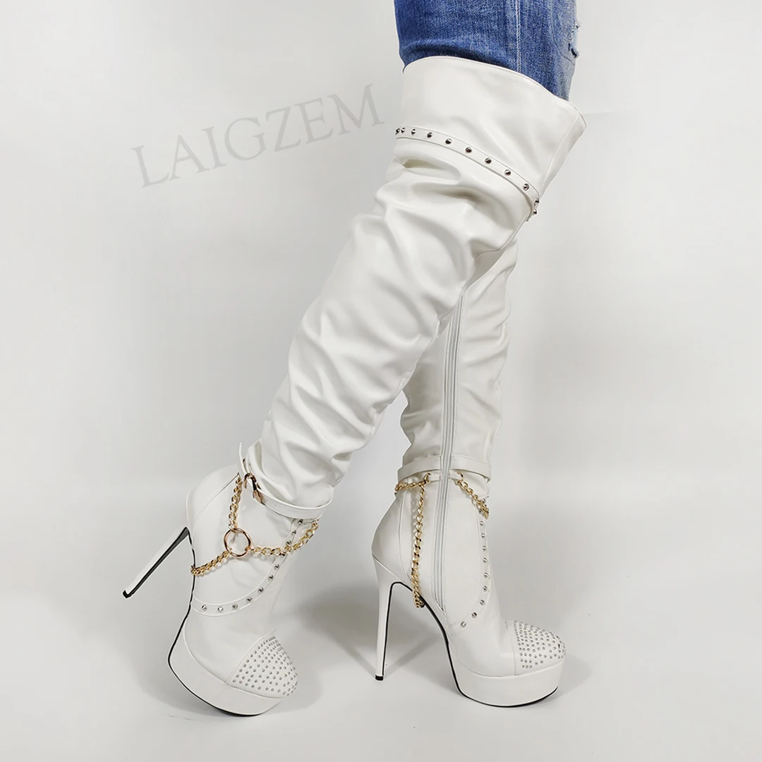 

BERZIMER/женские сапоги до колена; Сапоги с боковой молнией; Вечерние сапоги с шипами; Обувь унисекс для костюмированной вечеринки; Женская обувь; Большие размеры 39, 43, 44, 45, 47, 52