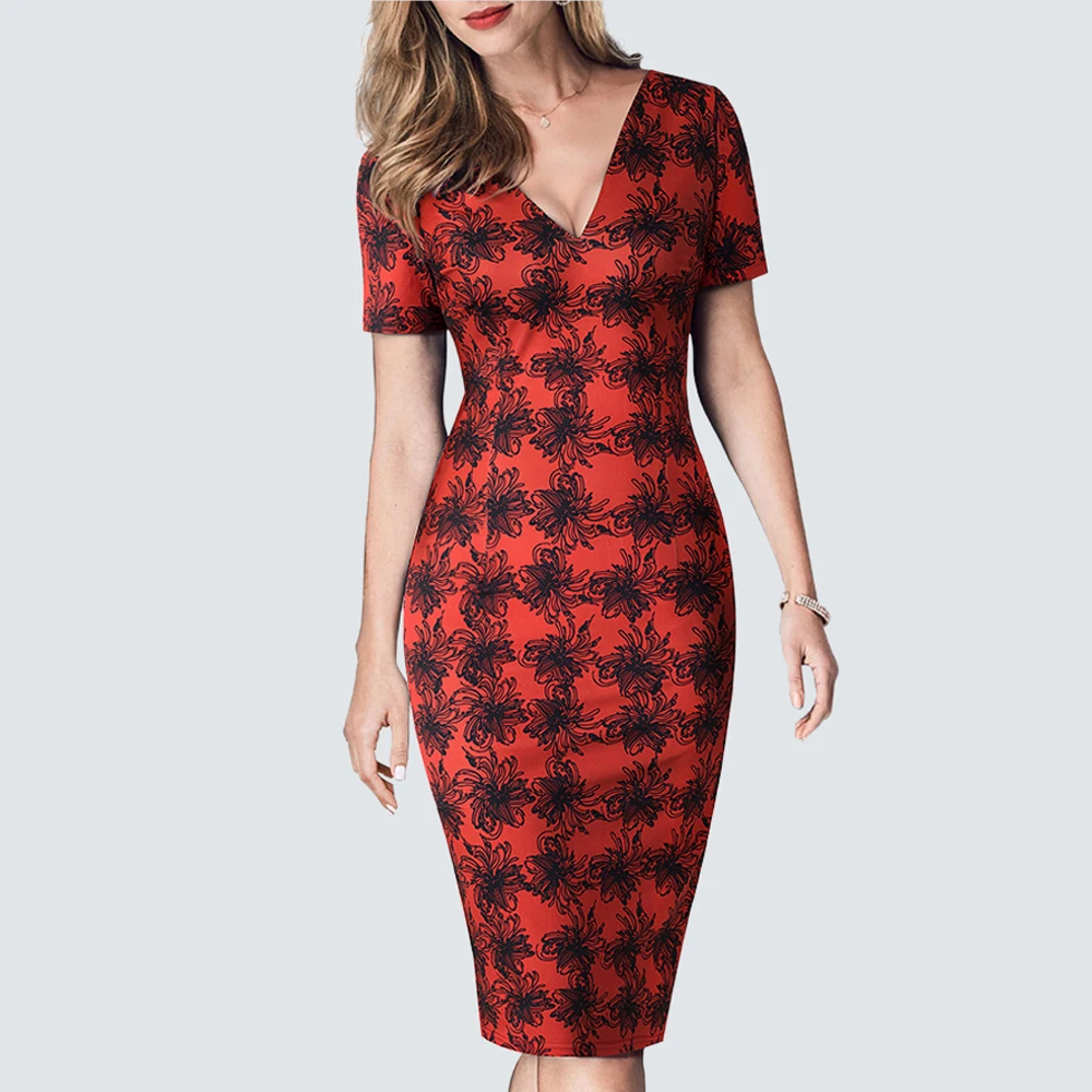Женское элегантное облегающее летнее платье с цветочным принтом винтажное