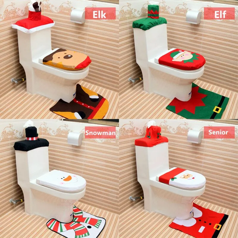 

3pc/set Christmas Santa Claus Toilet Seat Cover Rug Home Decoration Christmas Toilet Lid Case Bathroom Mat Xmas Good Fun Gift