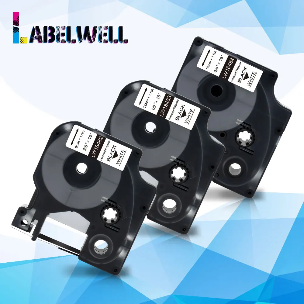 

Labelwell многоразовые 18482 18483 18484 перманентные полиэфирные этикетки черные на белом замене для Dymo Rhino промышленный производитель этикеток